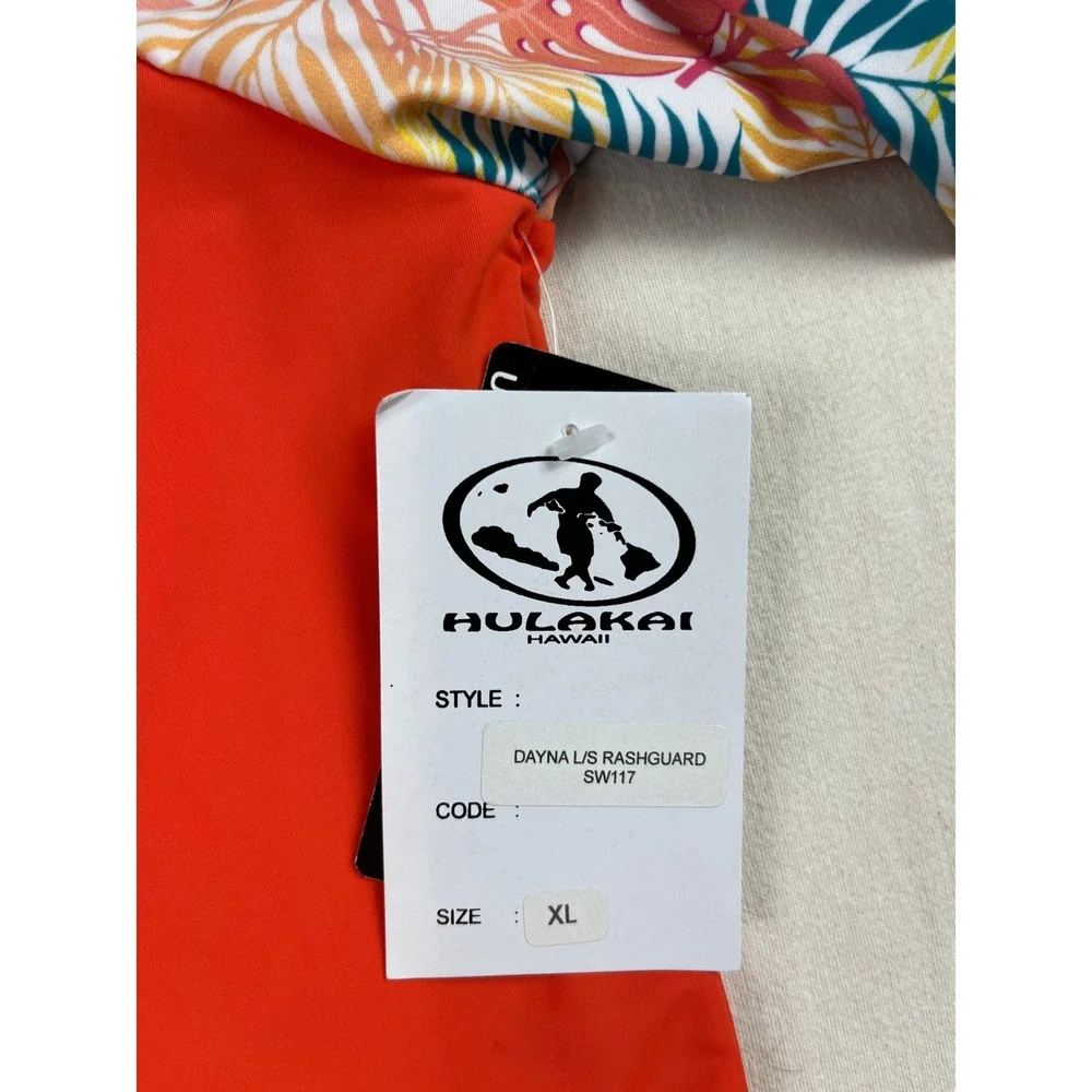 Hulakai Hawaii Dayna Girls XL Rashguard Orange Tropical Long Sleeve UPF 50+